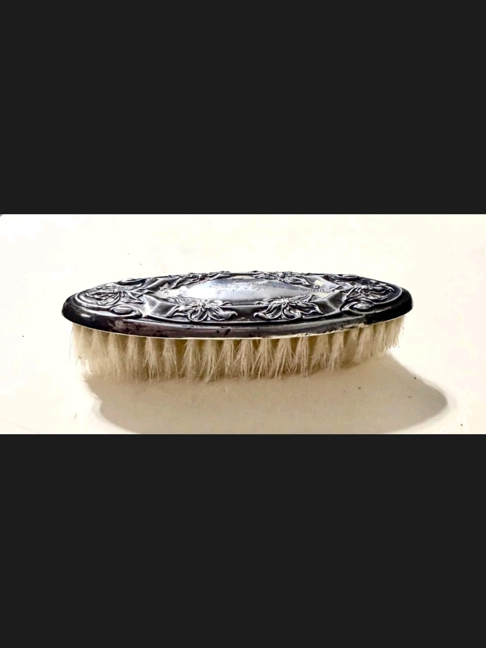 Antique Sterling Silver Floral Handle Men's Grooming Brush - Natural Bristles
